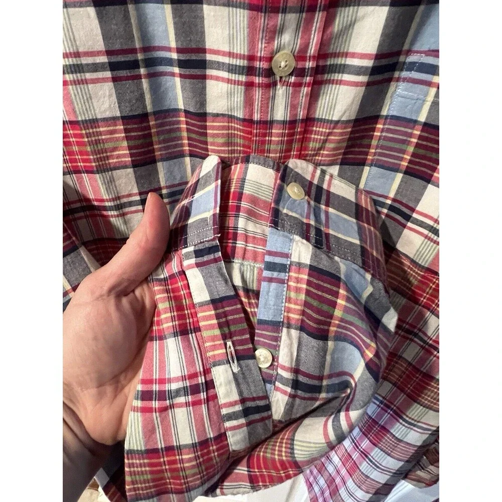 J Crew Tailored Madras Shirt Mens XL Button Up Long Sleeve Plaid Preppy nautical